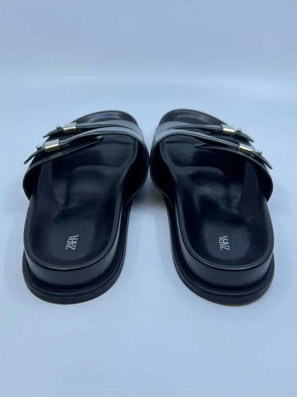 Zara Double Strap Flat Sandal | Black | Size 8 (39) - Picture 8 of 12